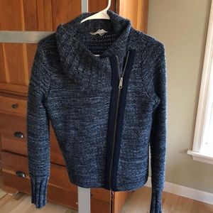 Athleta Stowe Navy asymmetrical zip up sweater-SM